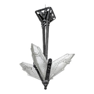 French Art Deco Pendant Chandelier Signed by Charles Schneider For Sale