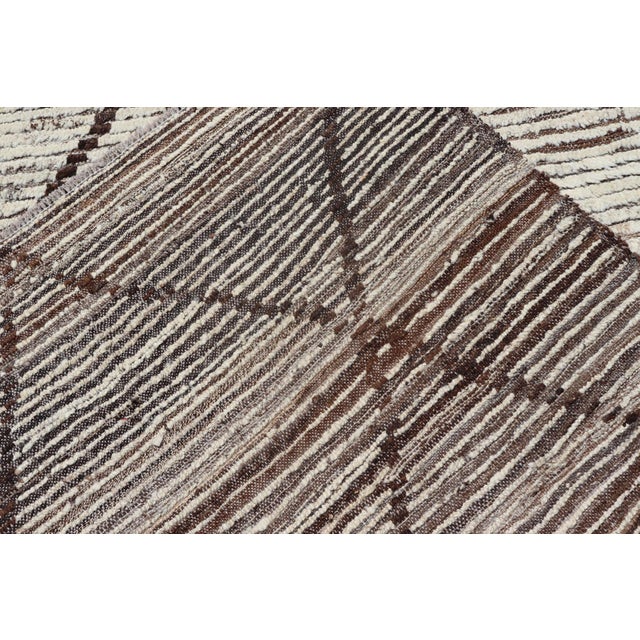 Modern Long Runner in Distressed Moroccan Design in Off White and Brown Diamonds** For Sale In Atlanta - Image 6 of 7