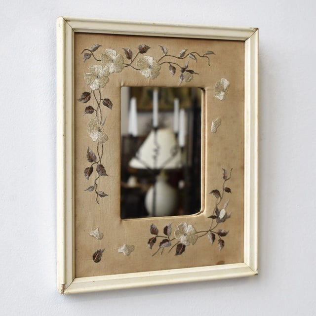 Antique Small-Scale Silk Floral Embroidered Linen Mat Mirror, Circa 1920s-30s For Sale - Image 4 of 15