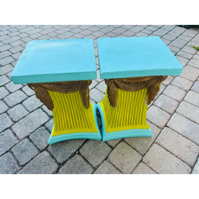 Turquoise Vintage John Dickinson Style Plaster Draped Side Tables - A Pair For Sale - Image 8 of 9