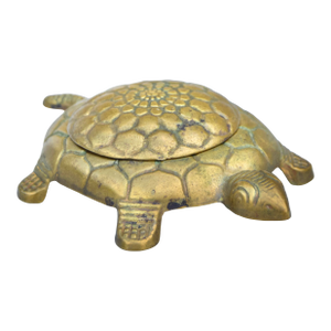 Mid 20th Century Handcrafted Italian Brass Turtle-Figurine Box Accent