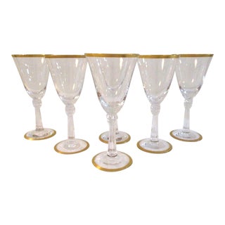 Vintage Crystal & Gold Rimmed Wine Glasses, S/6 For Sale