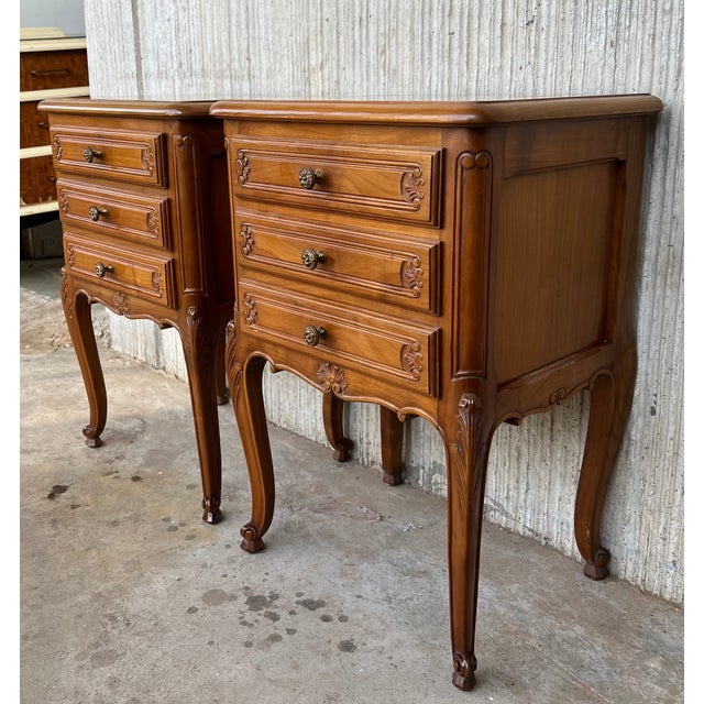 Pair of Louis XVI Style Nightstands With Three Drawers and Cabriole Legs For Sale - Image 4 of 13