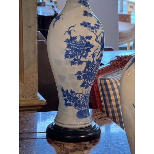 Mid 20th Century Chinese Blue and White Porcelain Lamps - a Pair For Sale - Image 11 of 14