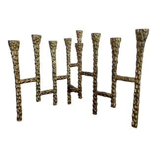 Brutalist Mid-Century Brass Menorah For Sale