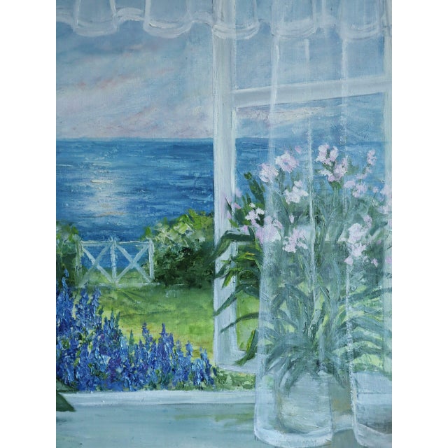 Mid-Century Modern 'The Open Window' Swedish Expressive Coastal View Oil Painting, Framed For Sale - Image 9 of 13