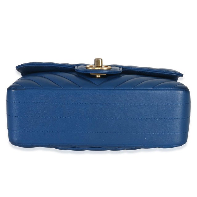 2010s Blue Lambskin Chevron Mini Rectangular Flap Bag For Sale - Image 5 of 9