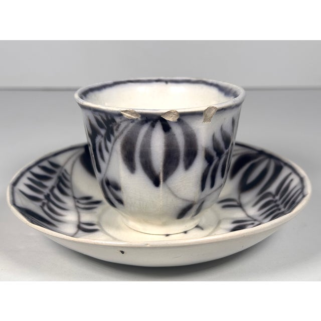 Victorian Early 19th Century Staffordshire Flow Black Mulberry Ironstone Cup & Saucer For Sale - Image 3 of 15
