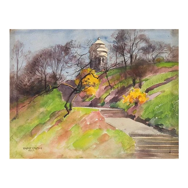 Vintage 1922 Soldiers Sailors Monument Watercolor Painting by Egbert Cadmus For Sale