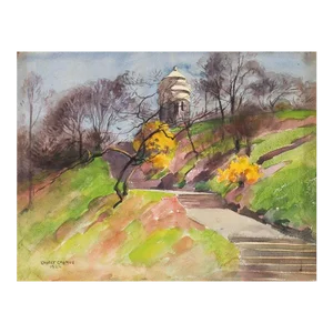 Vintage 1922 Soldiers Sailors Monument Watercolor Painting by Egbert Cadmus