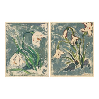 Vintage Abstract Floral Art Diptych by Zolo Palugyay, Spring Flowers and Flowers – Each Print: 8" X 10" For Sale