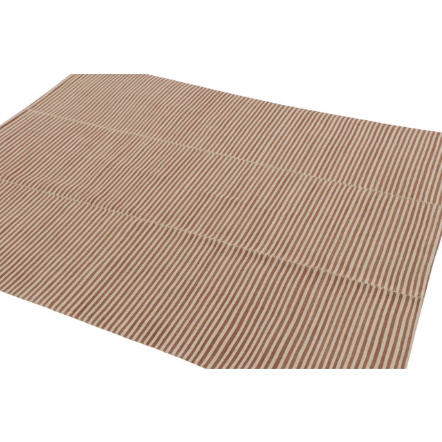 Rug & Kilim Rug & Kilim’s Contemporary Kilim With Textural Beige and Brown Stripes For Sale - Image 4 of 8