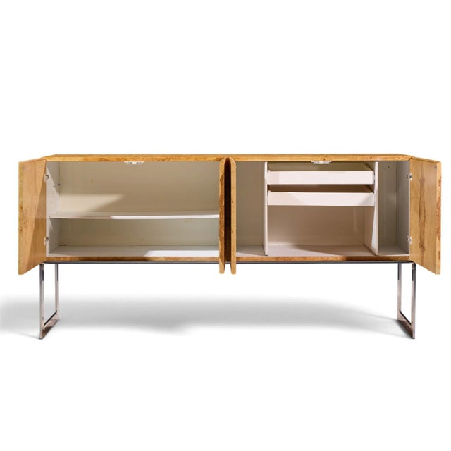 Milo Baughman for Thayer Coggin Mid Century Burlwood and Chrome Credenza For Sale In Chicago - Image 6 of 11
