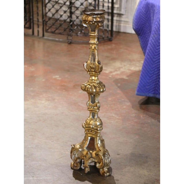 Mid 19th Century Mid-19th Century Italian Carved Giltwood Candlestick With Inset Mirrored Panels For Sale - Image 5 of 8