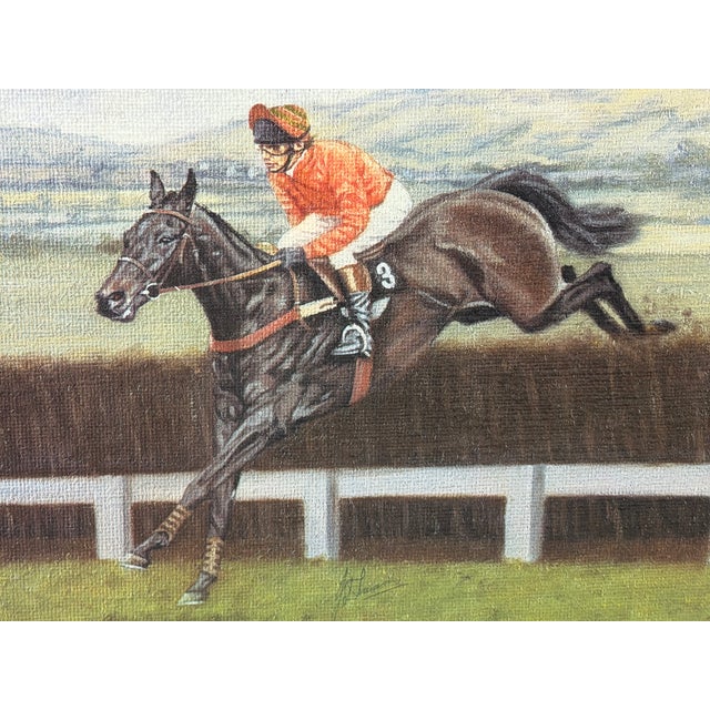 1984 Cheltenham Gold Cup Original Equestrian Oil Painting Signed by Jockeys John Francome and Phil Tuck. For Sale - Image 12 of 18