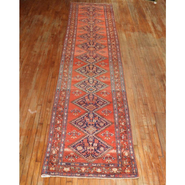 Textile Antique Geometric Persian Malayer Runner - 3'5" x 16'9" For Sale - Image 7 of 11