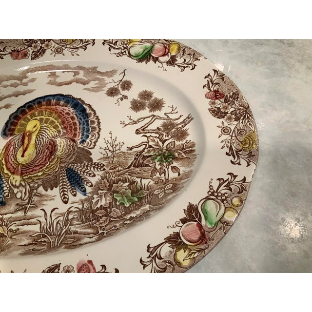 Brown Large Vintage Transfer Ware Turkey Platter For Sale - Image 8 of 10