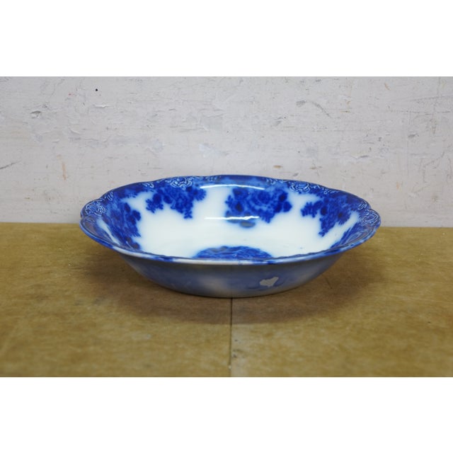 5 Pc Antique New Wharf Pottery Waldorf Flow Blue Porcelain Dinnerware Bowl Plate For Sale - Image 4 of 17