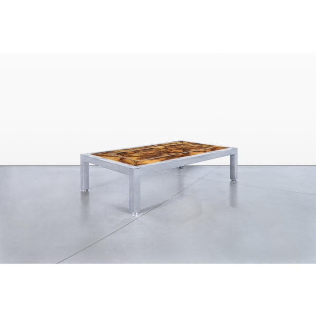 Monumental Oyster Burl Wood and Aluminum Coffee Table, 1970s For Sale In Los Angeles - Image 6 of 14
