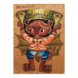 Jose Maria de Servin, Folk Art Mexican Girl "Emborrachate" Oil Painting on Burlap