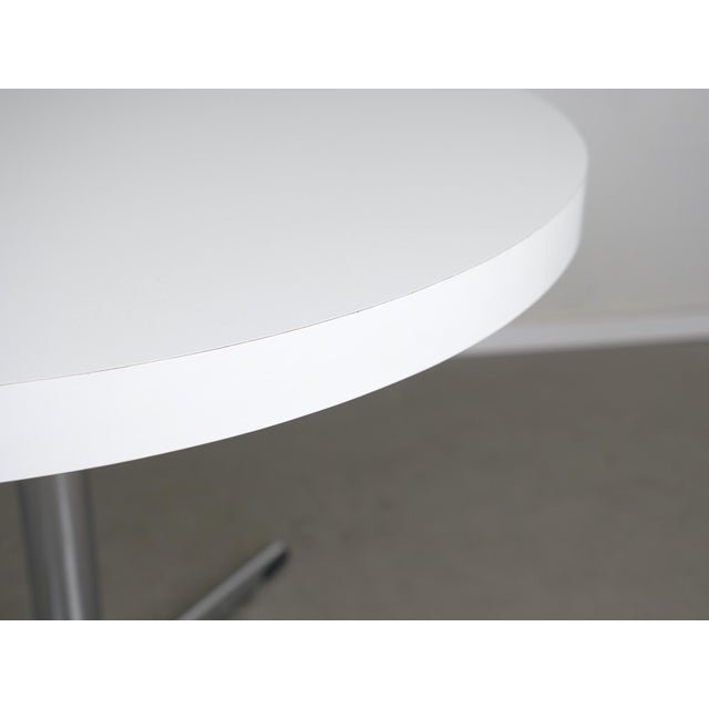 Wood White Round Side Table with Chrome-Plated Cross Base, Germany, 1970s For Sale - Image 7 of 10