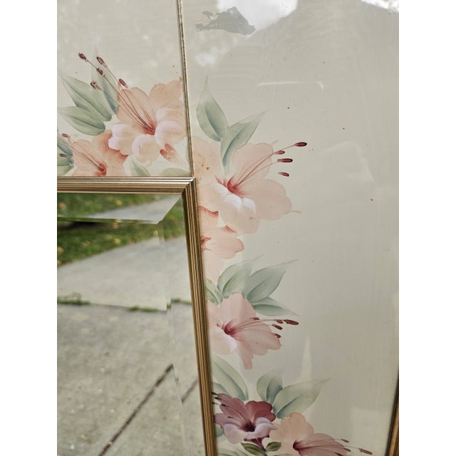 Asian Vintage La Barge Flora Reverse Painted and Signed Mirror For Sale - Image 3 of 7
