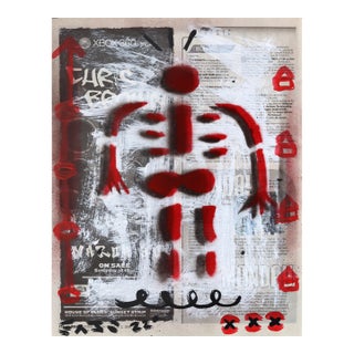 Red Dot Pulse - Original Pop Street Art Acrylic Painting on Newspaper by Gary John For Sale
