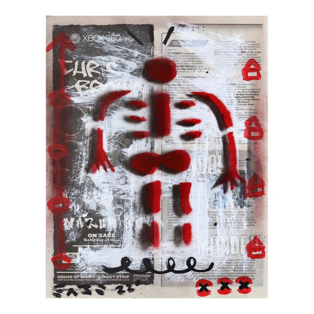 Red Dot Pulse - Original Pop Street Art Acrylic Painting on Newspaper by Gary John For Sale