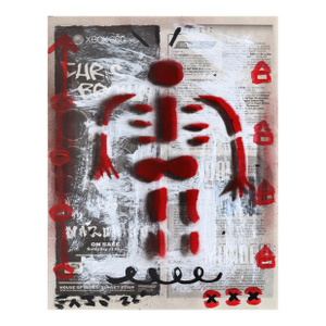 Red Dot Pulse - Original Pop Street Art Acrylic Painting on Newspaper by Gary John