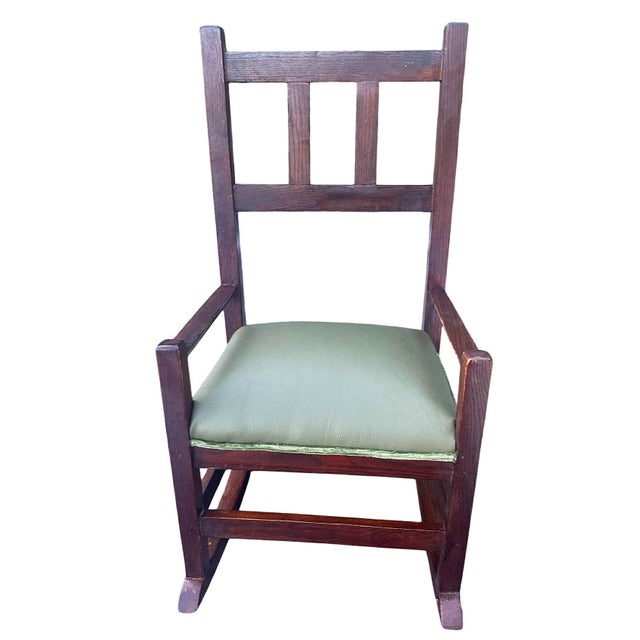 Antique Stickley Attributed Small Quarter Sawn Oak Rocking Chair with New Leather Seat Upholstery - circa 1905. Finely...
