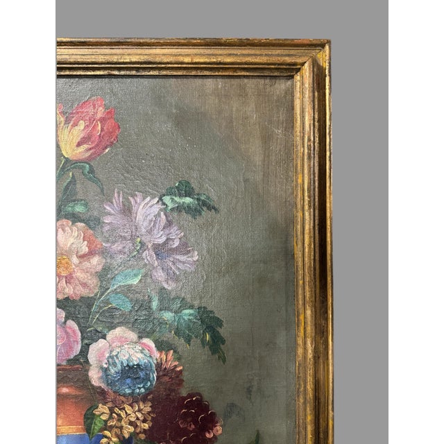 Victorian Antique Gold Framed Bouquet of Flowers in Urn Still Life Oil Painting on Canvas For Sale - Image 3 of 7