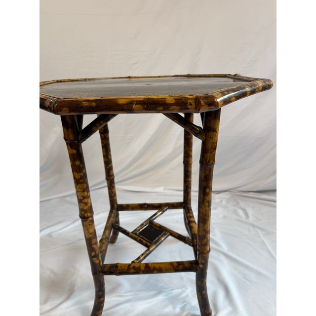 Antique English Bamboo Lacquered Octagonal Table | Aesthetic Movement Chinoiserie | Japanned Top, 28in Tall For Sale - Image 15 of 17