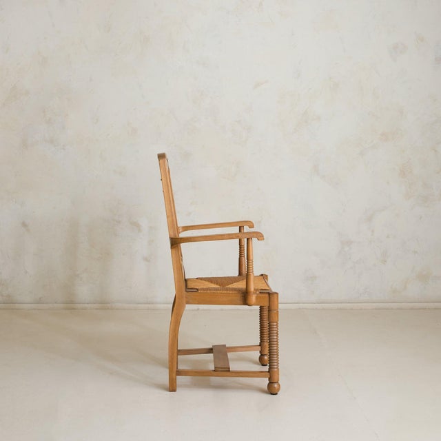1950s French Wood + Rush Armchair in Style of Francis Jourdain, 1950s - 2 Available For Sale - Image 5 of 11