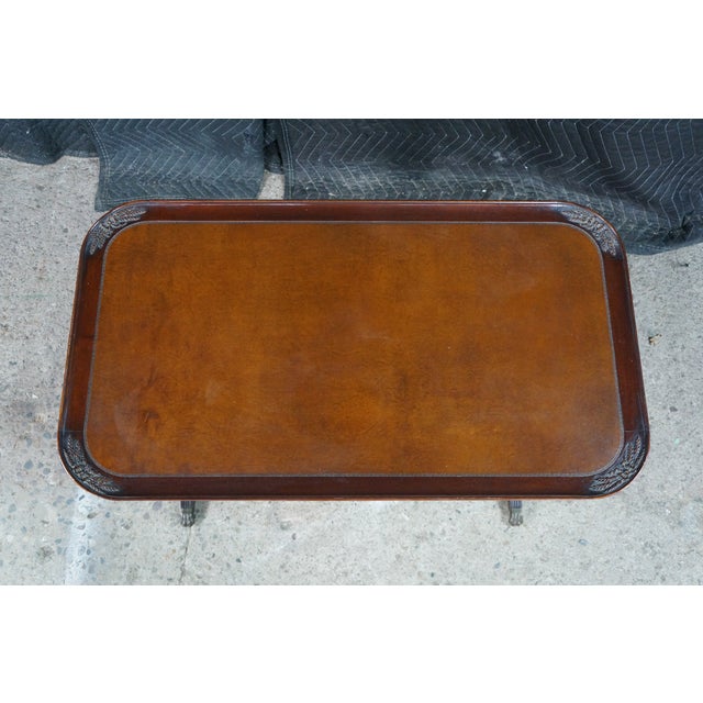Wood 1940s Imperial Duncan Phyfe Regency Mahogany Tooled Leather Coffee Cocktail Table For Sale - Image 7 of 18