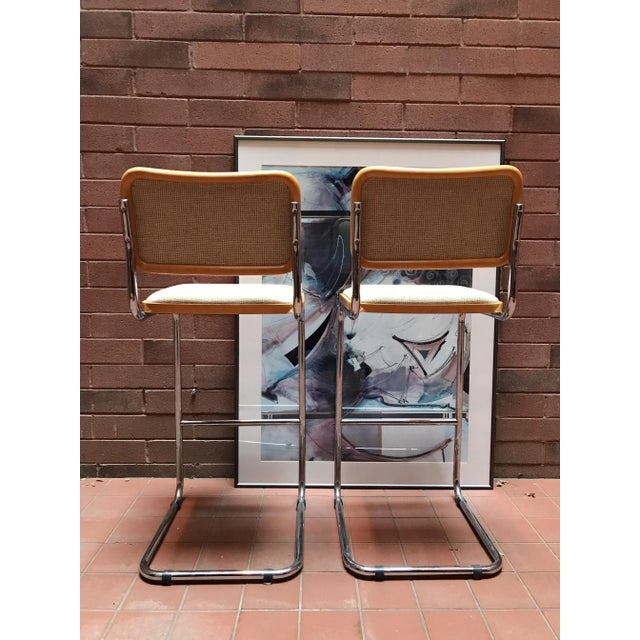 Mid-Century Modern Mid Century Cesca Style Vintage Bar Stools - a Pair For Sale - Image 3 of 7
