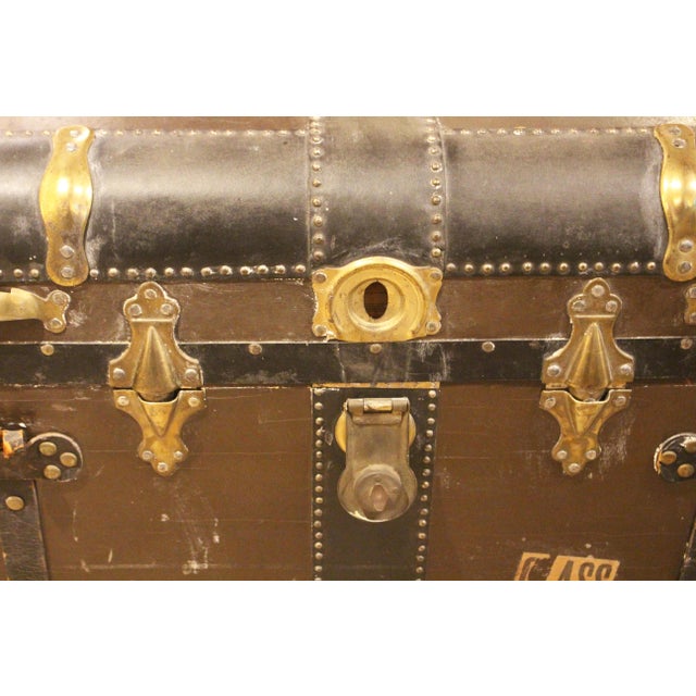 Wood Late 19th Century American Wood, Canvas, Leather, and Brass Steamer Trunk For Sale - Image 7 of 13