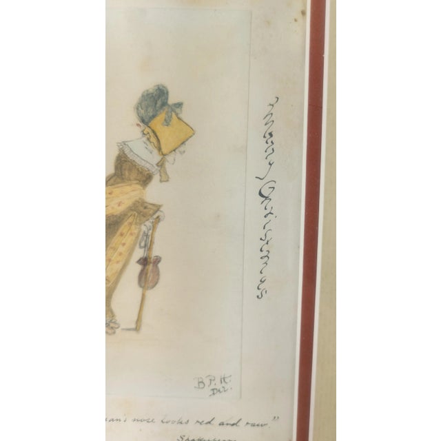 19th Century Americana Folk Art Watercolor and Pencil Drawing of an Old Woman For Sale - Image 4 of 8