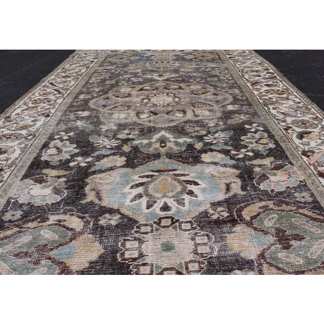 Antique Persian Hamadan Rug With Floral Medallion Design in Soft Earthy Tones 5'1"x8'7" For Sale - Image 4 of 10