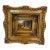 Vintage Miniature Rooster & Hens Oil Painting in Ornate Gilt-Style Frame For Sale
