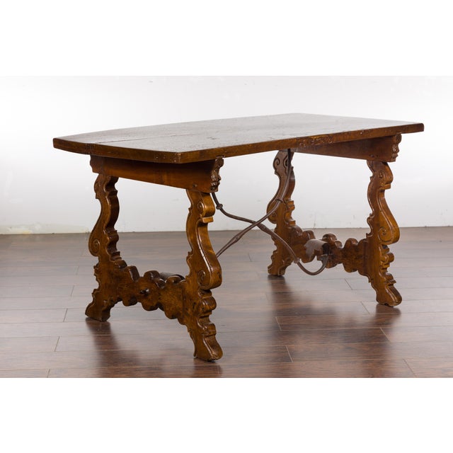 Italian Walnut 19th Century Baroque Style Fratino Console Table with Lyre Base For Sale - Image 11 of 12