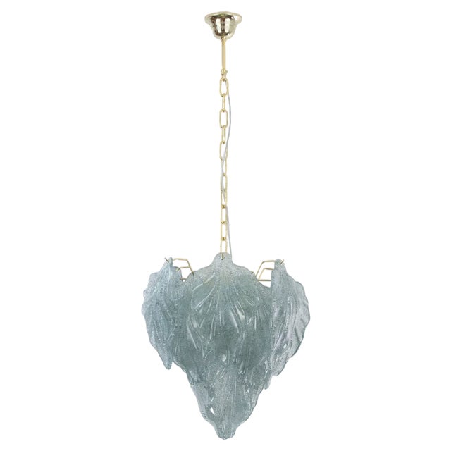 Suspension Chandelier with Murano Glass Leaves, Italy, 1990s For Sale