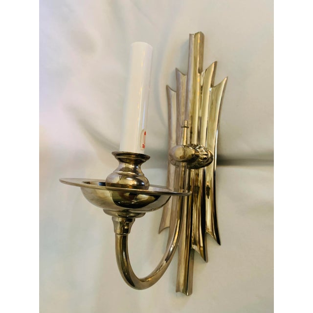 Art Deco Foundry Showroom Weiss & Biheller Hollywood Regency/Deco Nickel Finish Wall Sconce For Sale - Image 3 of 13