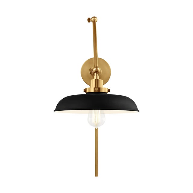 Contemporary Chapman & Myers by Visual Comfort Studio Wellfleet Double Arm Wide Task Sconce, Midnight Black & Burnished Brass For Sale - Image 3 of 5