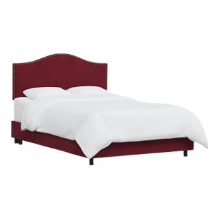 California King Bed in Velvet Berry with Brass nails For Sale