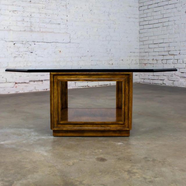 Late 20th Century Chinoiserie Oak Cube Coffee Table W/Glass Top Sketchbook Collection by Drexel Heritage For Sale - Image 6 of 18