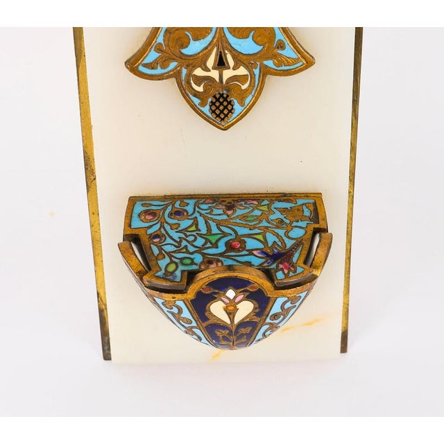 Antique French Alabaster Champleve Enamel Holy Water Font Stoop, 1800s For Sale - Image 12 of 18