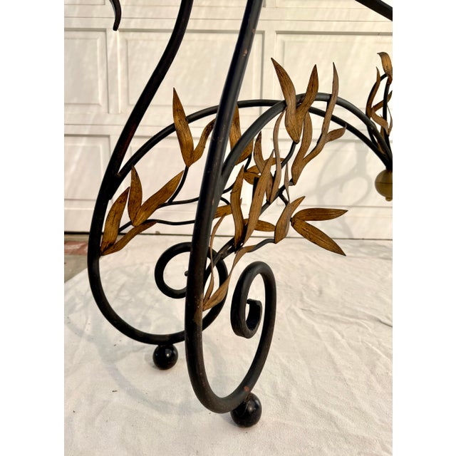 1960s Italian Style Wrought Iron & Gilt Leaf Glass Console Table For Sale - Image 9 of 15