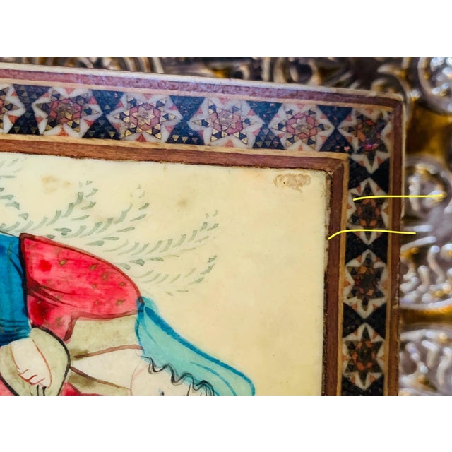 Vintage Persian Camel Bone Inlaid Marquetry Mosaic Trinket Box For Sale - Image 4 of 10