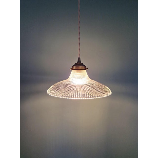 Art Deco Pendant Light in Clear Grooved Glass, 1930 For Sale - Image 9 of 10