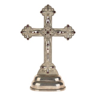 Silver Plated Religious Crucifix Inlaid with Amethysts For Sale
